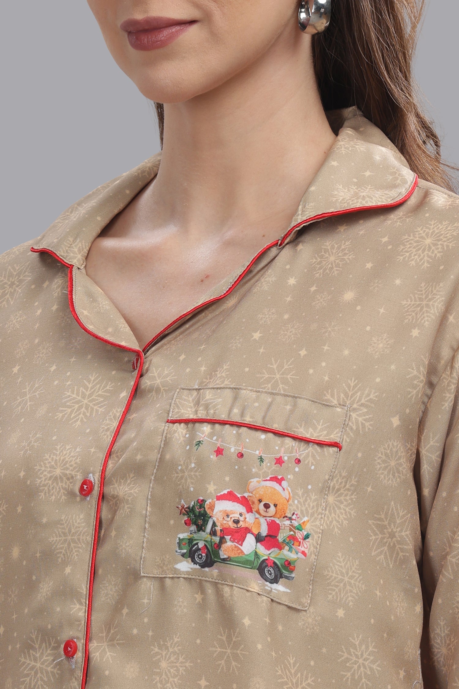 Jingle All The Way Button Down Pj Set - Cotton Rayon Pj Set with Notched Collar