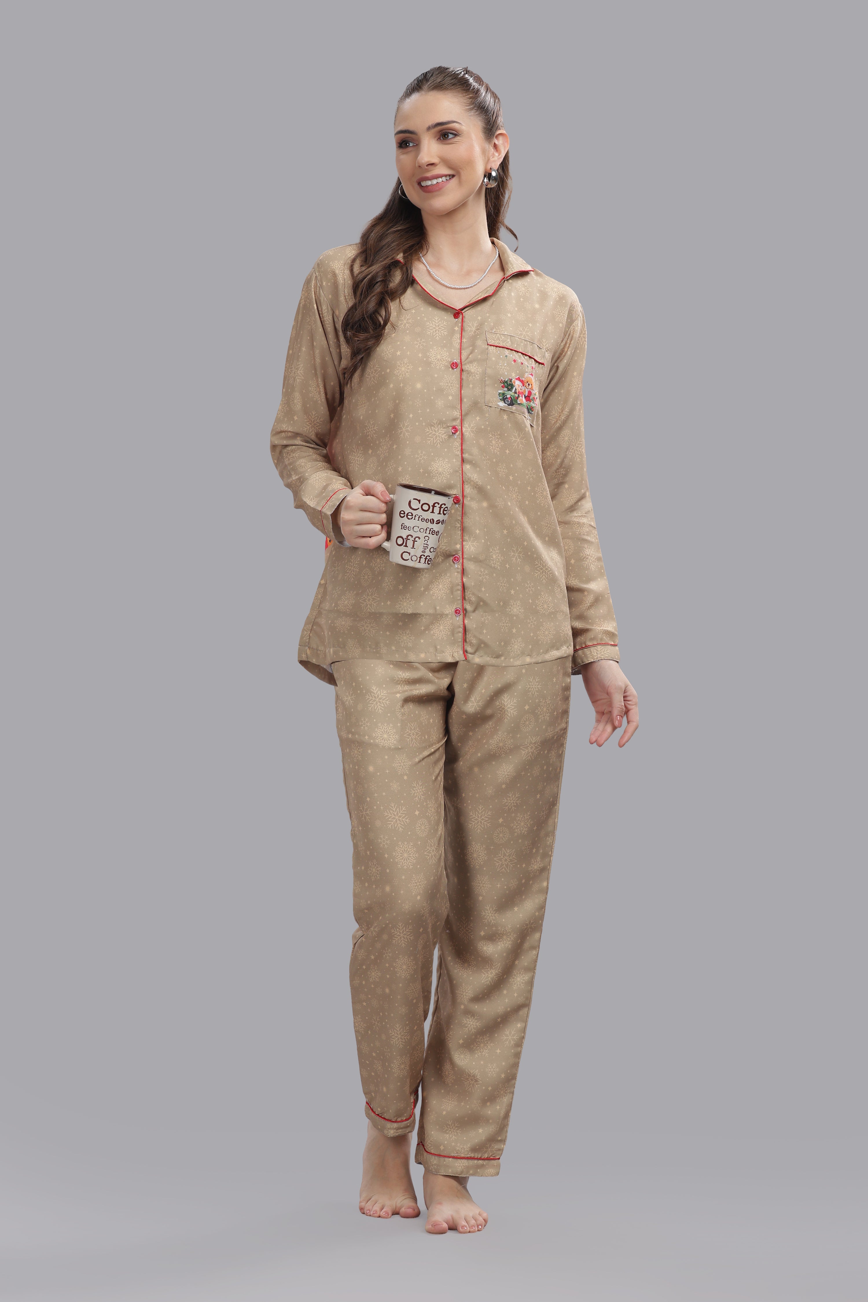 Jingle All The Way Button Down Pj Set - Cotton Rayon Pj Set with Notched Collar