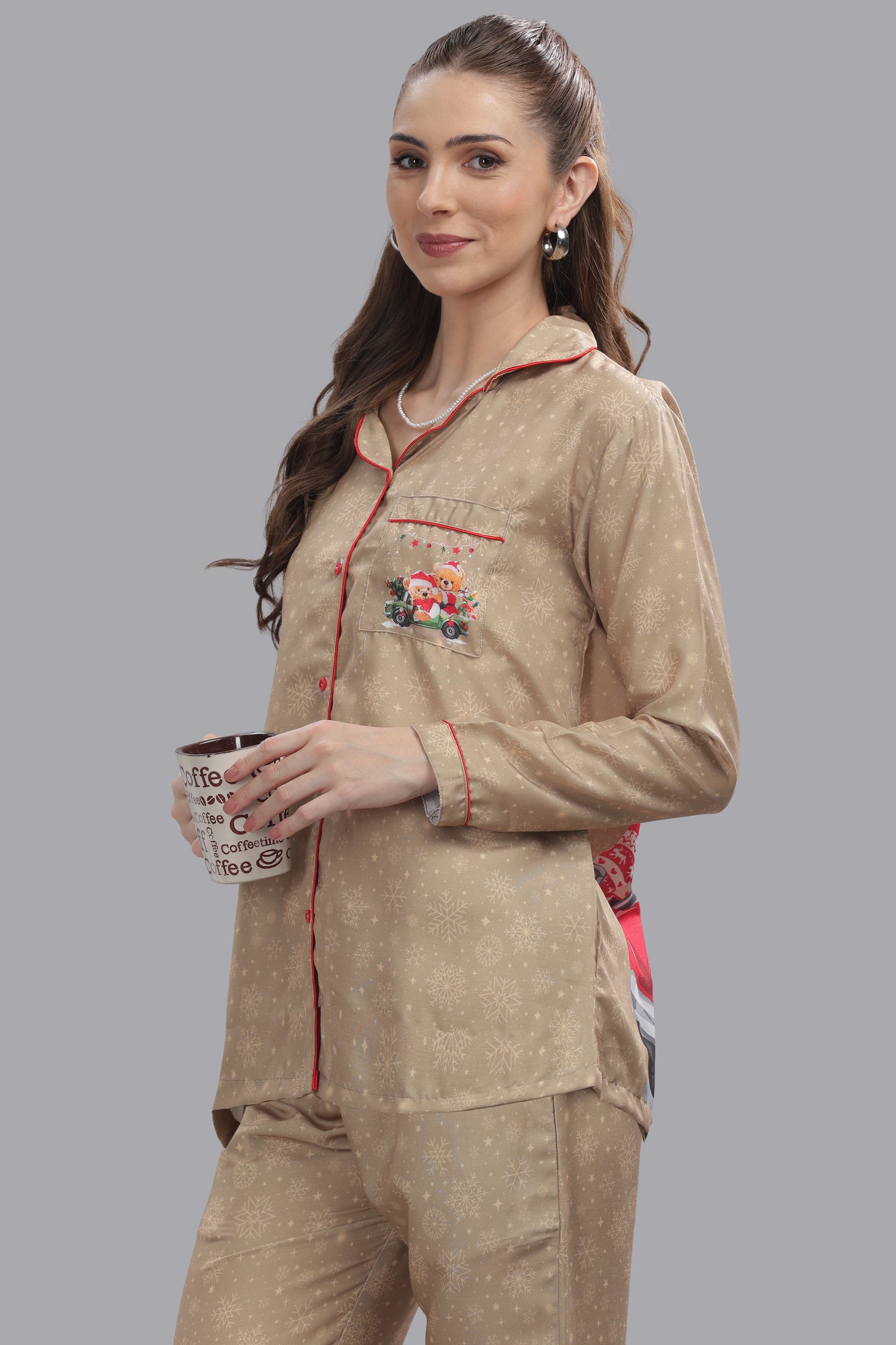 Jingle All The Way Button Down Pj Set - Cotton Rayon Pj Set with Notched Collar
