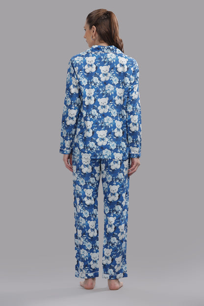 Beary Cute Button Down Pj Set - Pure Cotton Pj Set with Notched Collar