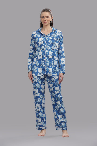 Beary Cute Button Down Pj Set - Pure Cotton Pj Set with Notched Collar