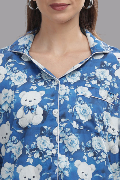 Beary Cute Button Down Pj Set - Pure Cotton Pj Set with Notched Collar