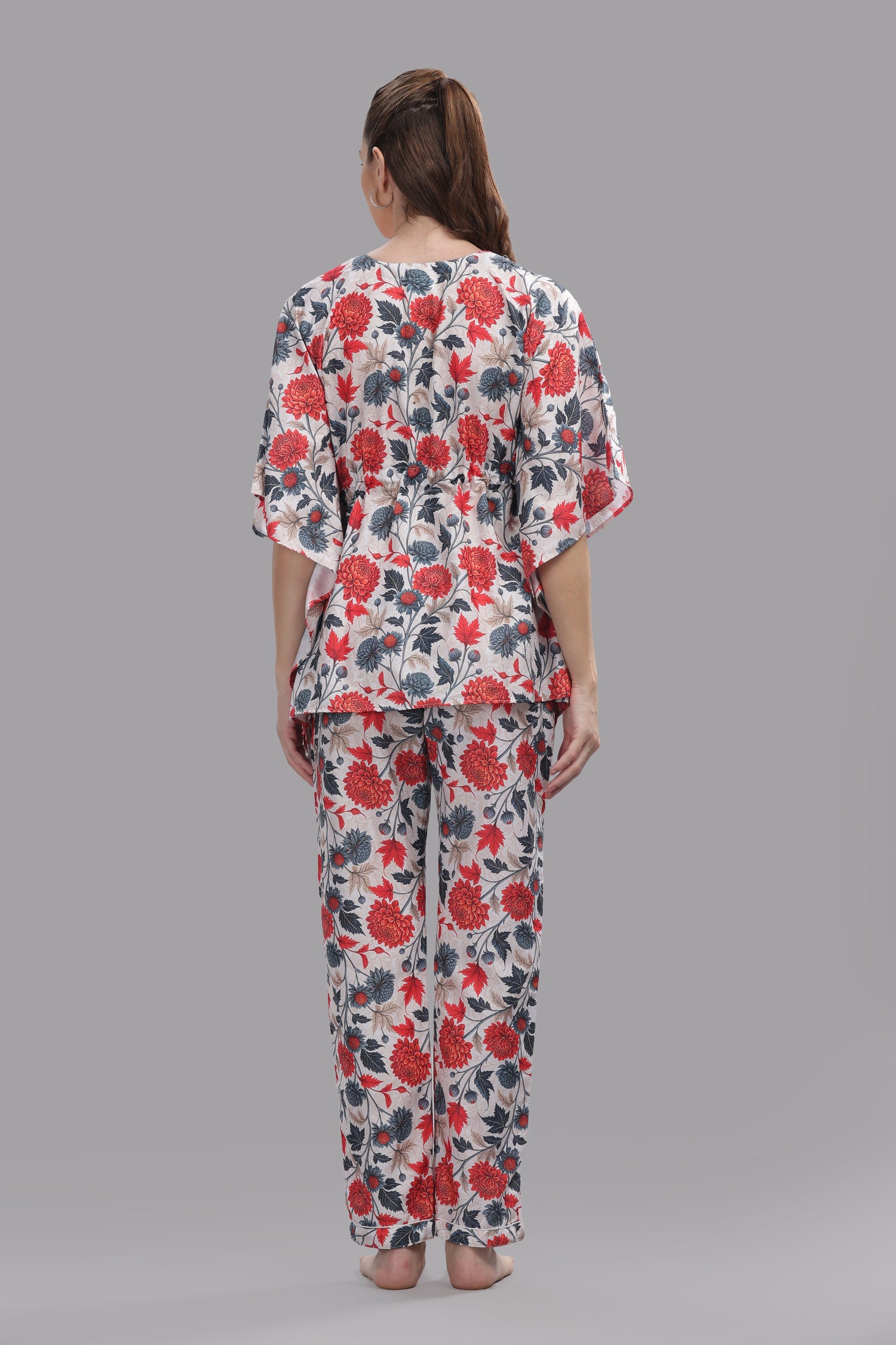 Ruby Petals Kaftan Pj Set - Cotton Rayon Pj Set in Kaftan Style