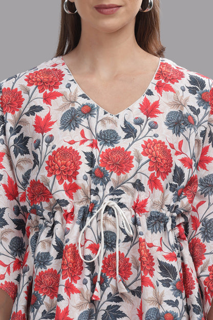 Ruby Petals Kaftan Pj Set - Cotton Rayon Pj Set in Kaftan Style