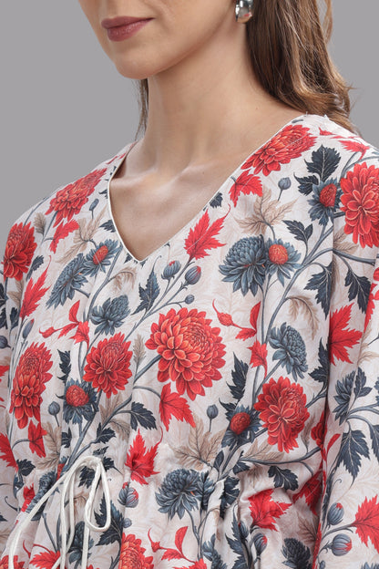 Ruby Petals Kaftan Pj Set - Cotton Rayon Pj Set in Kaftan Style