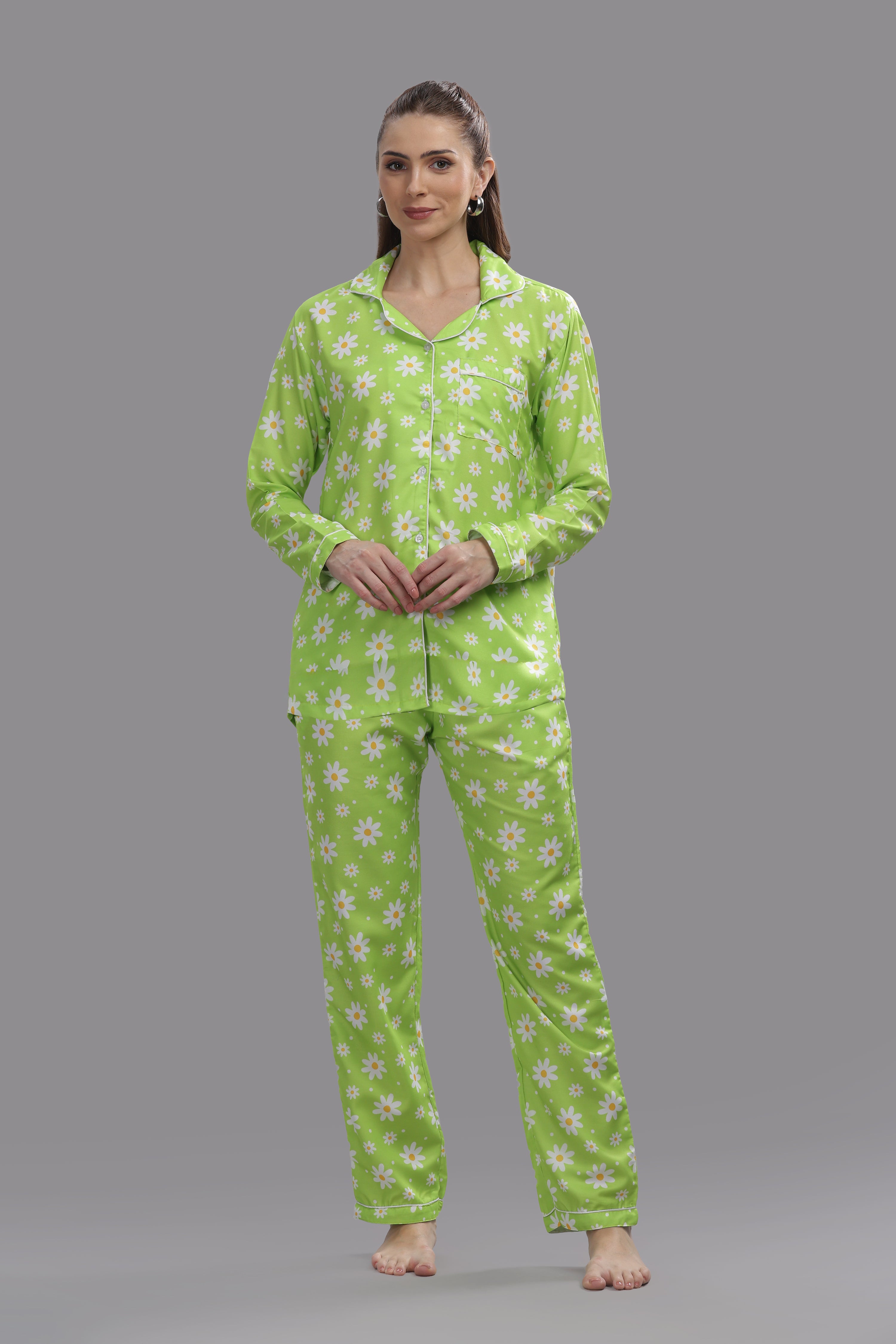 Daisy Dream Button Down Pj Set - Cotton Rayon Pj Set with Notched Collar