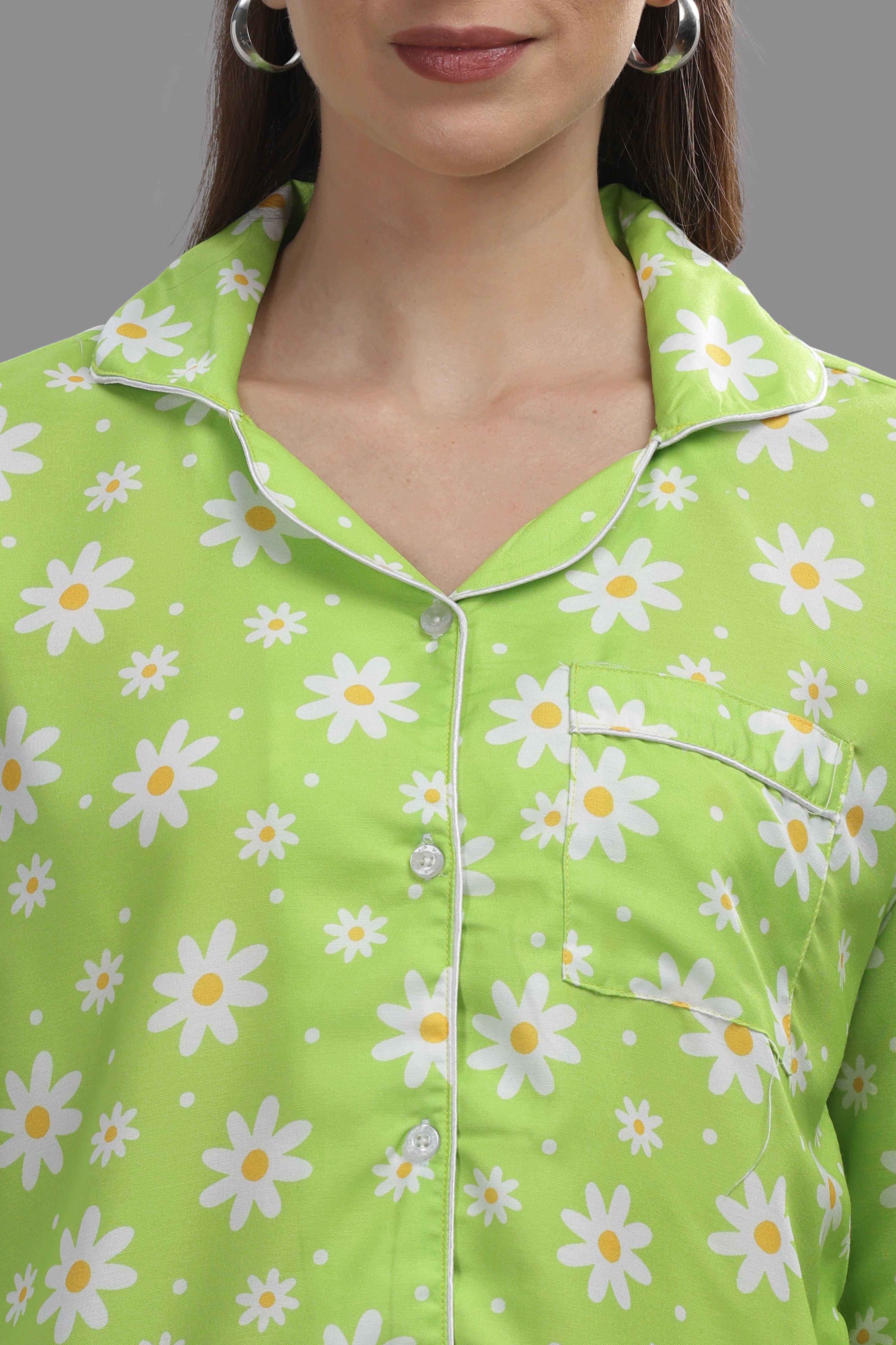 Daisy Dream Button Down Pj Set - Cotton Rayon Pj Set with Notched Collar