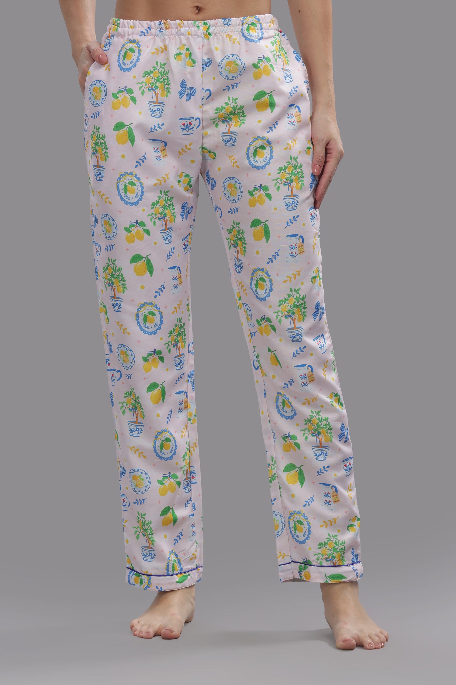 Citrus Bloom Button Down Pj Set - Cotton Rayon Pj Set with Notched Collar