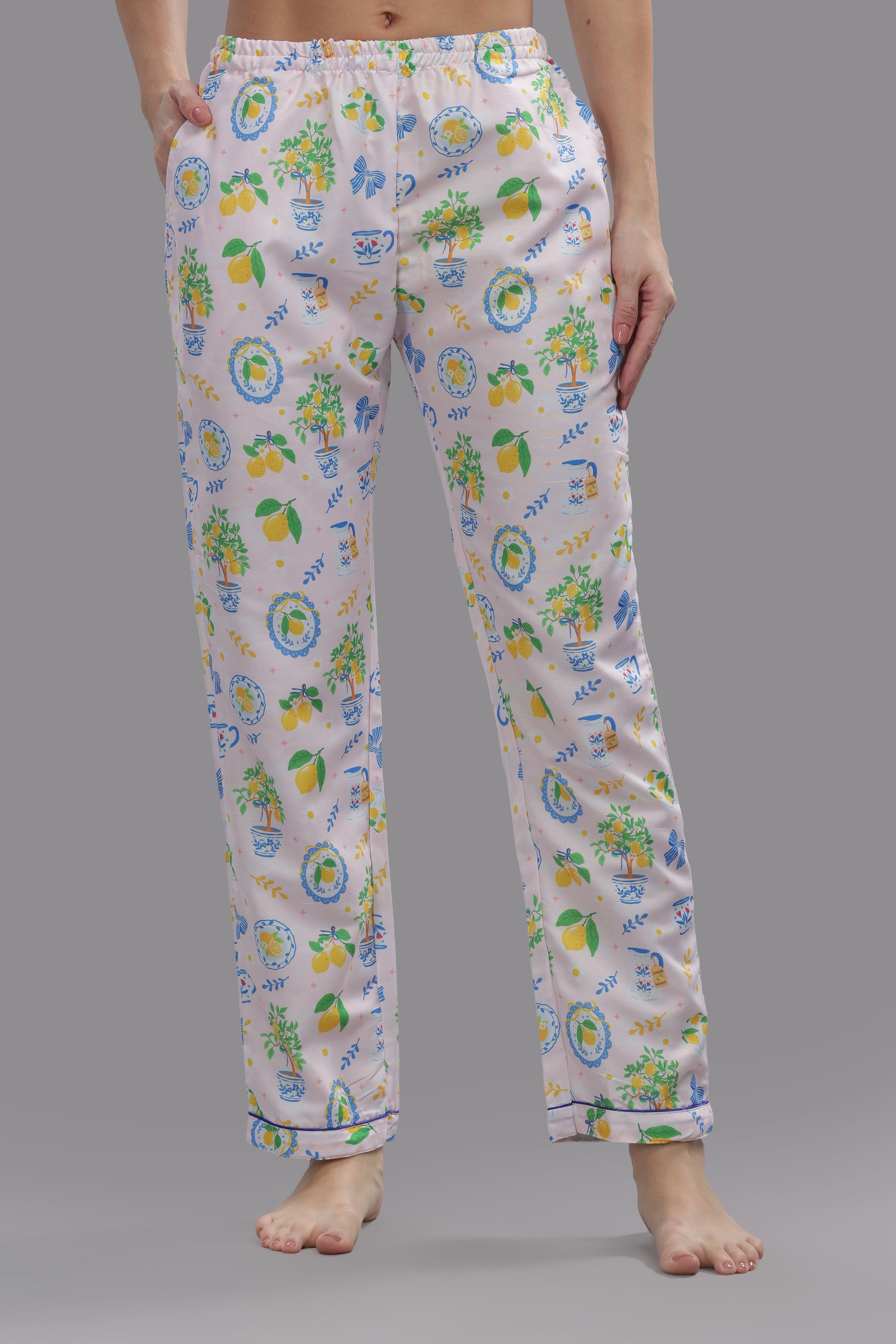 Citrus Bloom Button Down Pj Set - Cotton Rayon Pj Set with Notched Collar