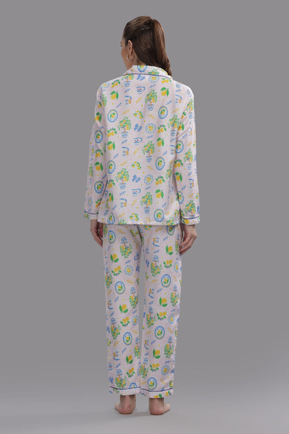 Citrus Bloom Button Down Pj Set - Cotton Rayon Pj Set with Notched Collar