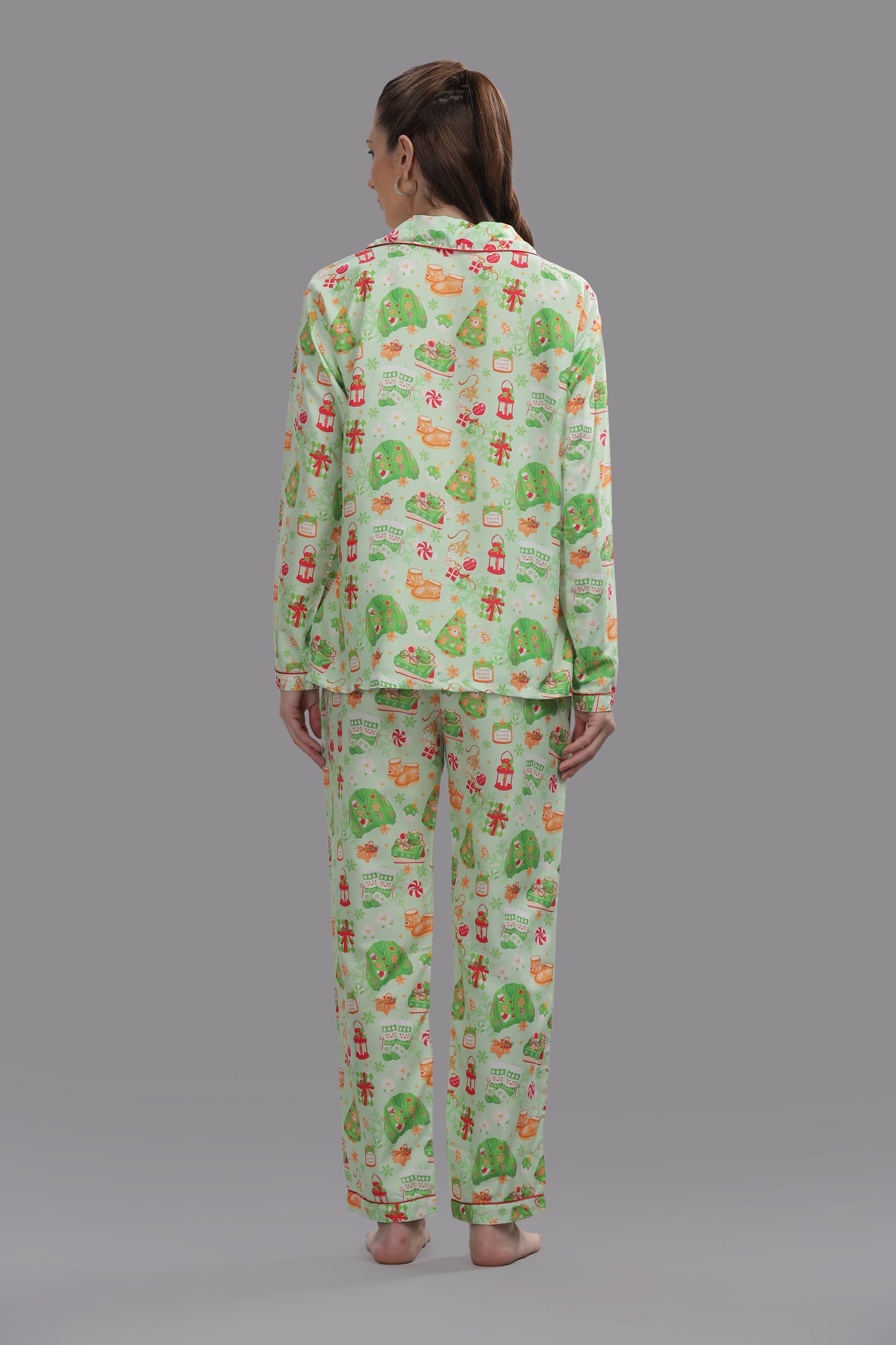 Cozy Christmas Button Down Pj Set - Cotton Rayon Pj Set with Notched Collar