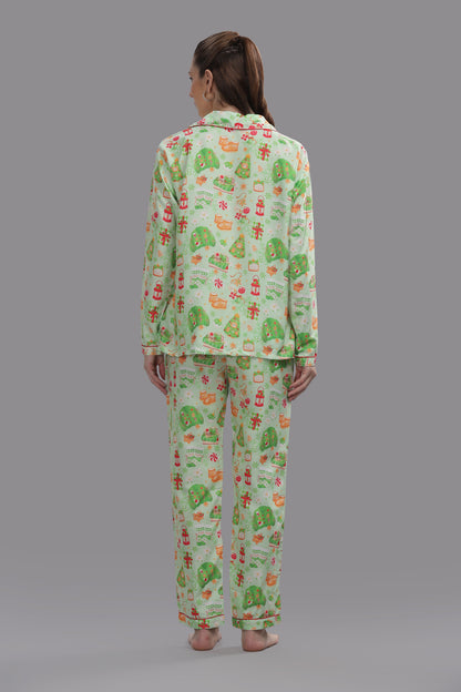 Cozy Christmas Button Down Pj Set - Cotton Rayon Pj Set with Notched Collar