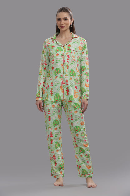 Cozy Christmas Button Down Pj Set - Cotton Rayon Pj Set with Notched Collar