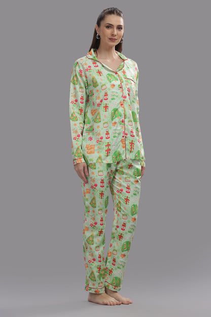 Cozy Christmas Button Down Pj Set - Cotton Rayon Pj Set with Notched Collar
