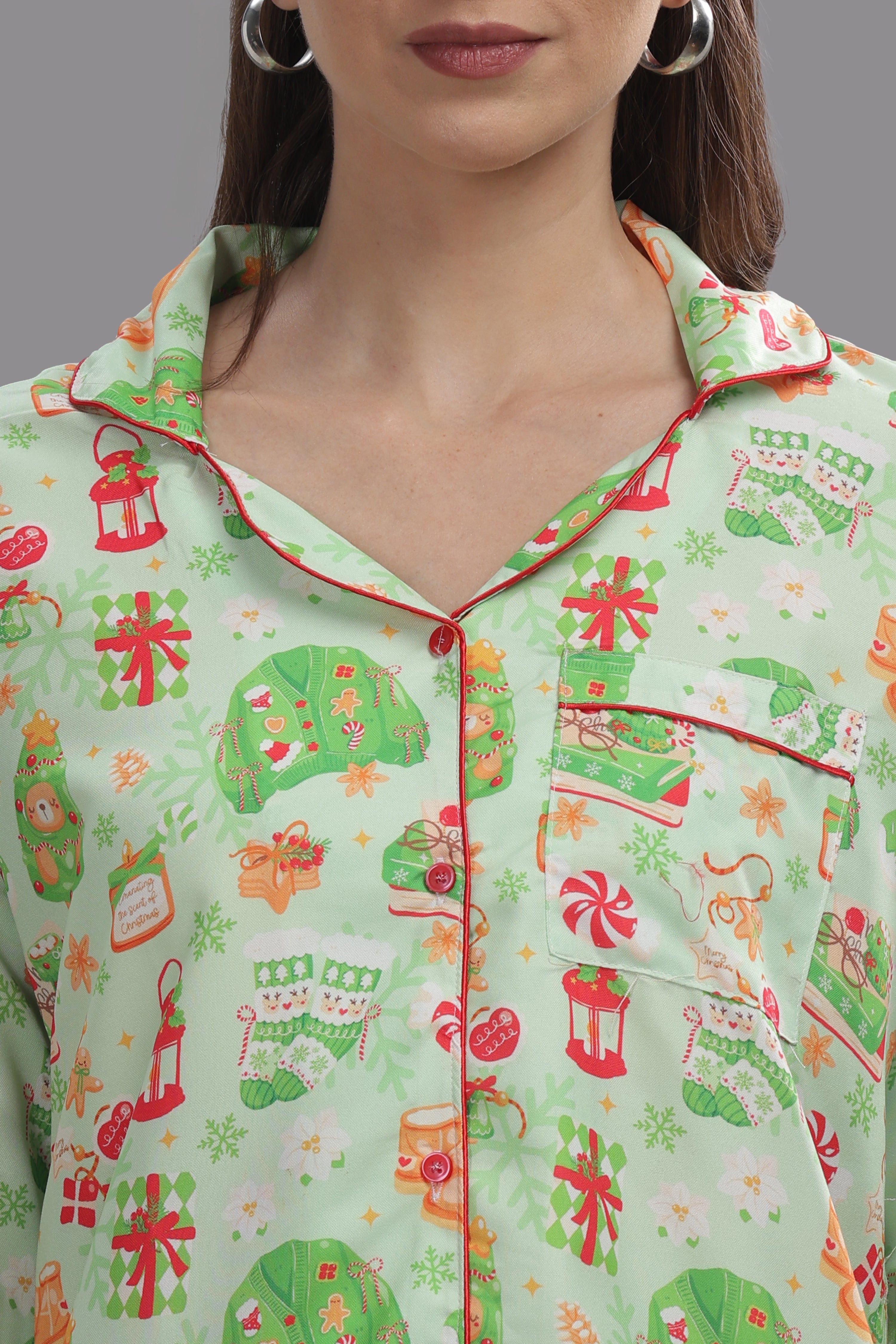 Cozy Christmas Button Down Pj Set - Cotton Rayon Pj Set with Notched Collar