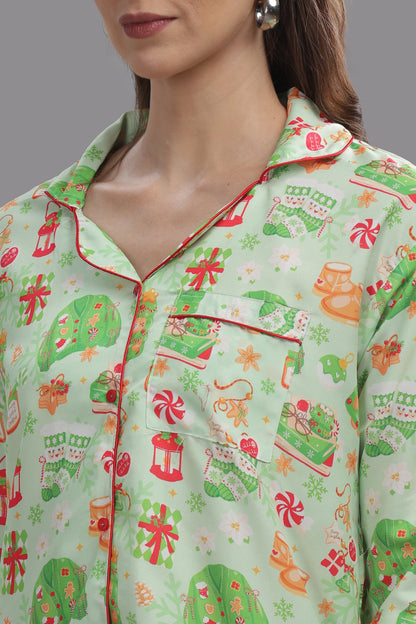 Cozy Christmas Button Down Pj Set - Cotton Rayon Pj Set with Notched Collar