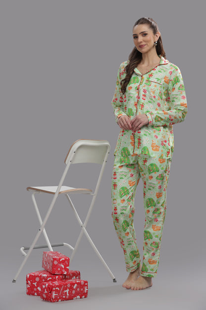 Cozy Christmas Button Down Pj Set - Cotton Rayon Pj Set with Notched Collar