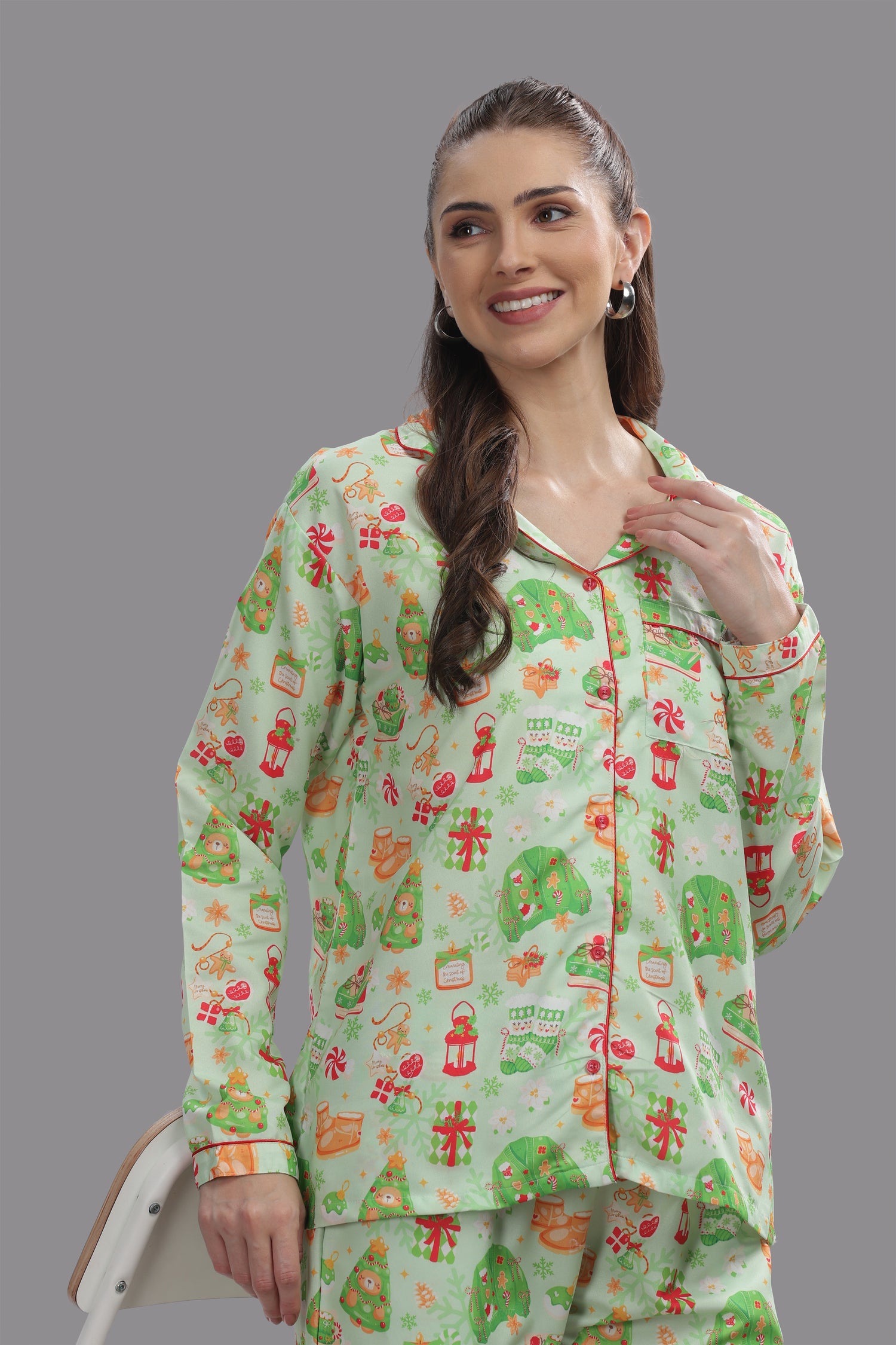 Cozy Christmas Button Down Pj Set - Cotton Rayon Pj Set with Notched Collar