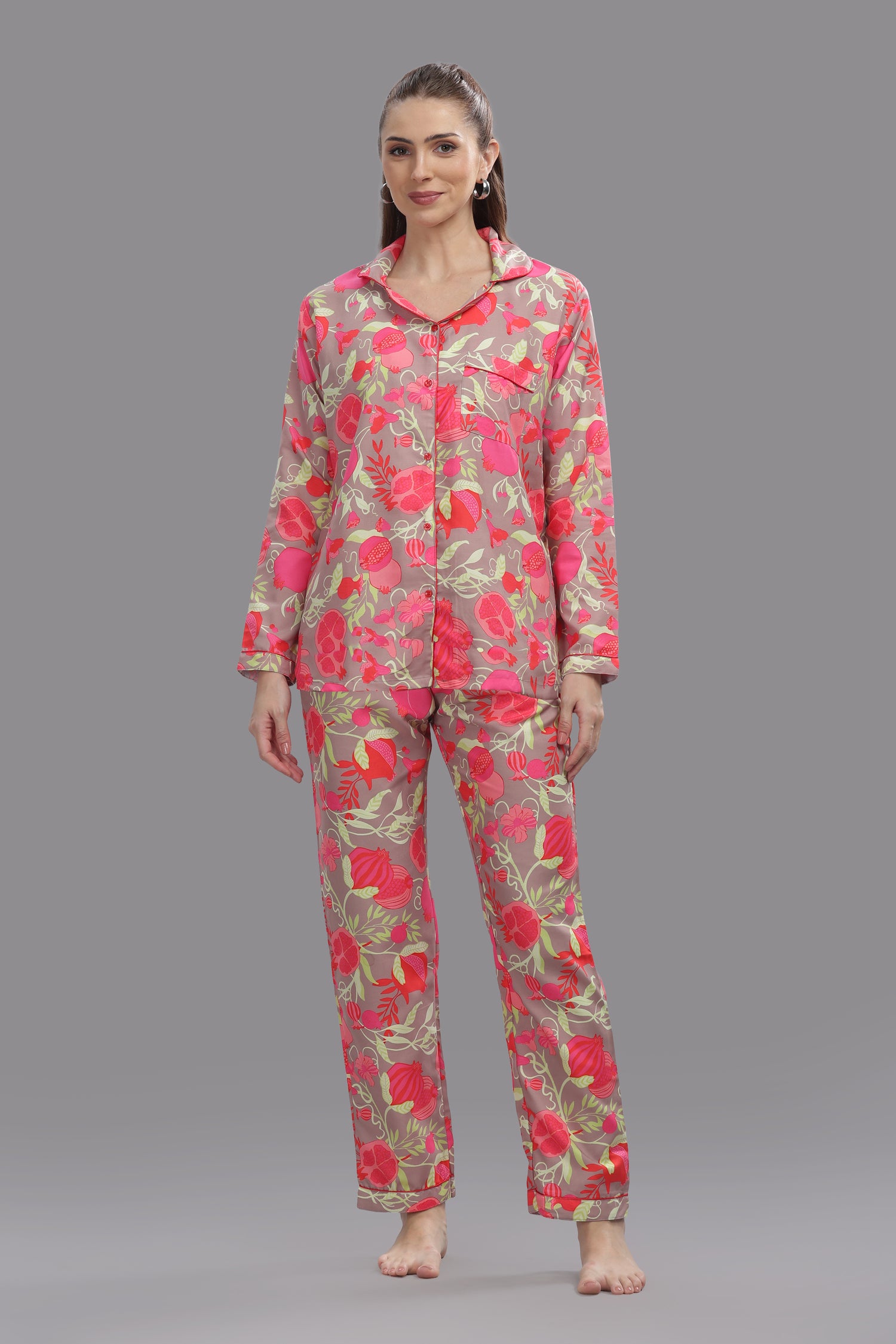 Anaar Button Down Pj Set - Cotton Rayon Pj Set with Notched Collar