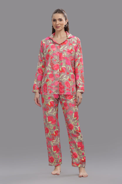 Anaar Button Down Pj Set - Cotton Rayon Pj Set with Notched Collar