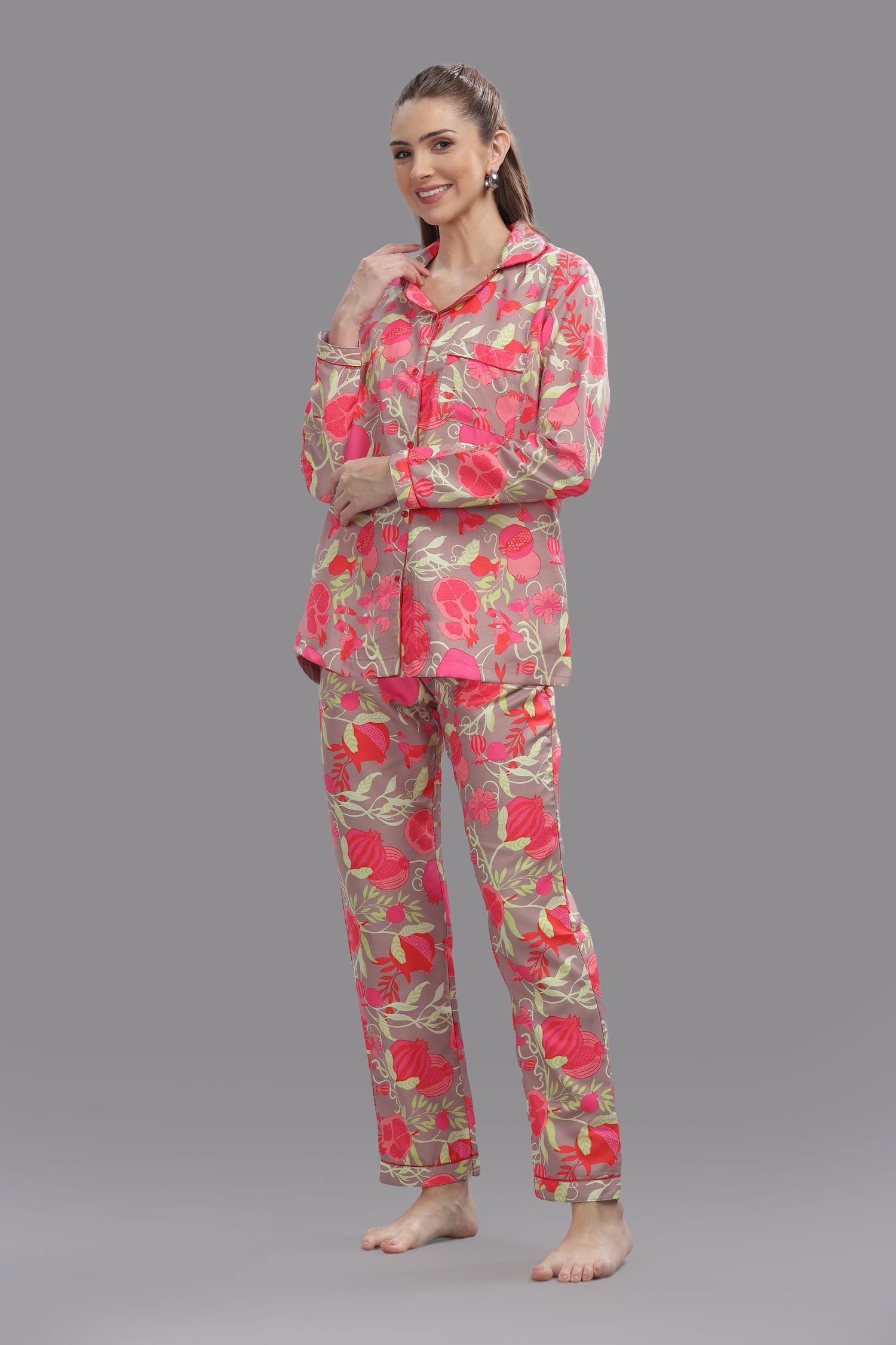 Anaar Button Down Pj Set - Cotton Rayon Pj Set with Notched Collar