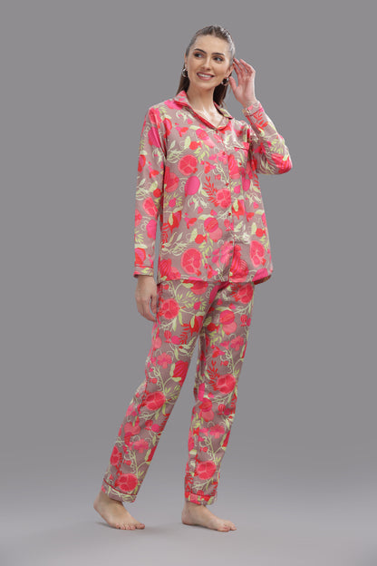 Anaar Button Down Pj Set - Cotton Rayon Pj Set with Notched Collar