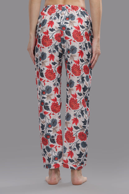 Ruby Petals Button Down Pj Set - Cotton Rayon Pj Set with Notched Collar