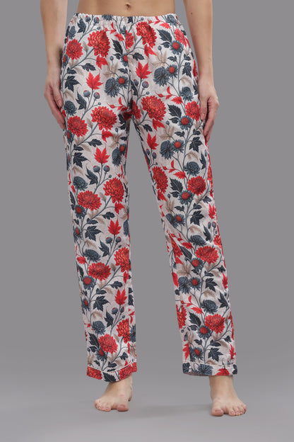 Ruby Petals Button Down Pj Set - Cotton Rayon Pj Set with Notched Collar