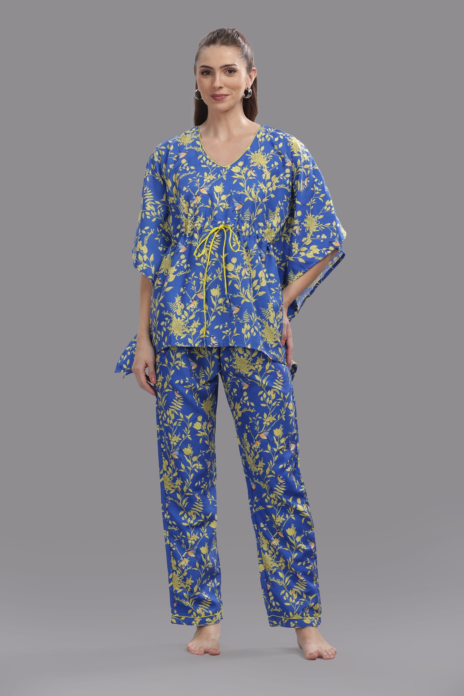 Sunny Blues Kaftan Pj Set - Cotton Rayon Pj Set in Kaftan Style