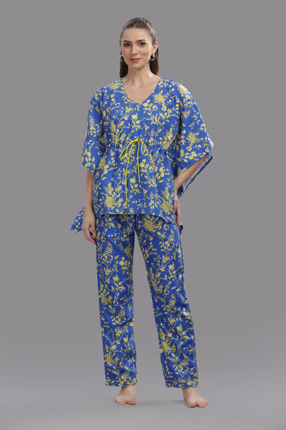 Sunny Blues Kaftan Pj Set - Cotton Rayon Pj Set in Kaftan Style