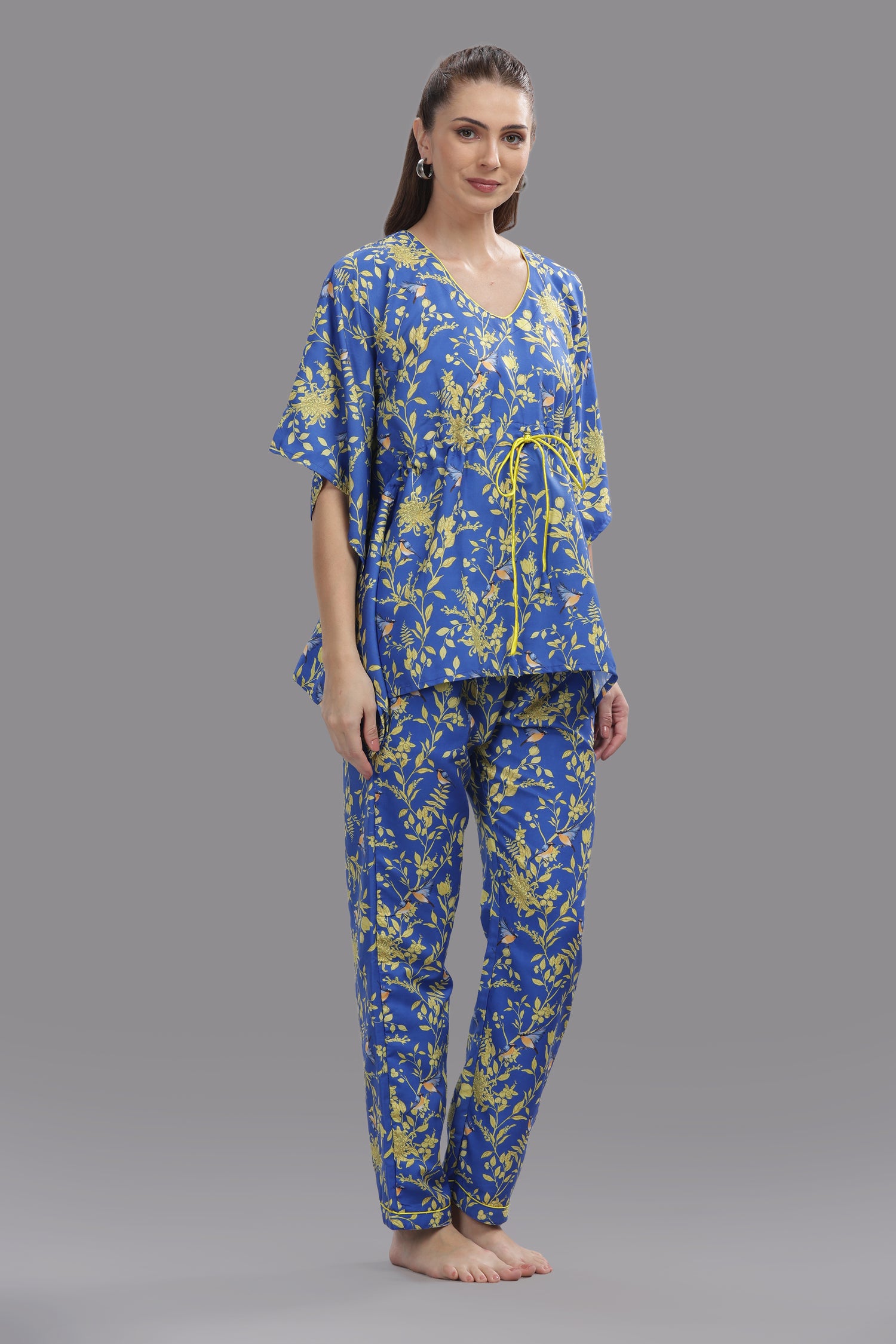 Sunny Blues Kaftan Pj Set - Cotton Rayon Pj Set in Kaftan Style