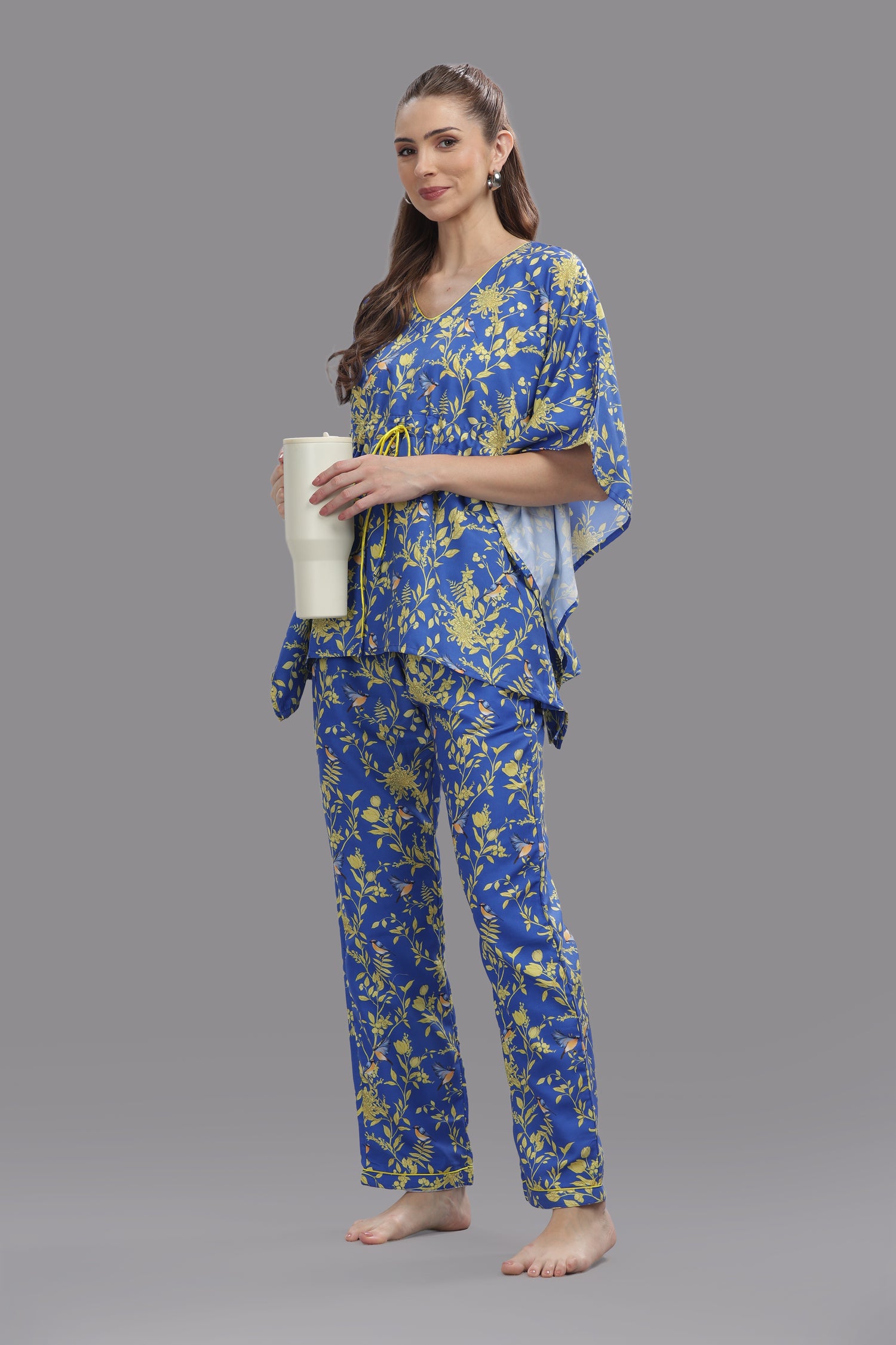 Sunny Blues Kaftan Pj Set - Cotton Rayon Pj Set in Kaftan Style