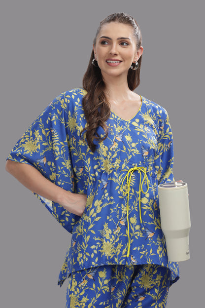 Sunny Blues Kaftan Pj Set - Cotton Rayon Pj Set in Kaftan Style