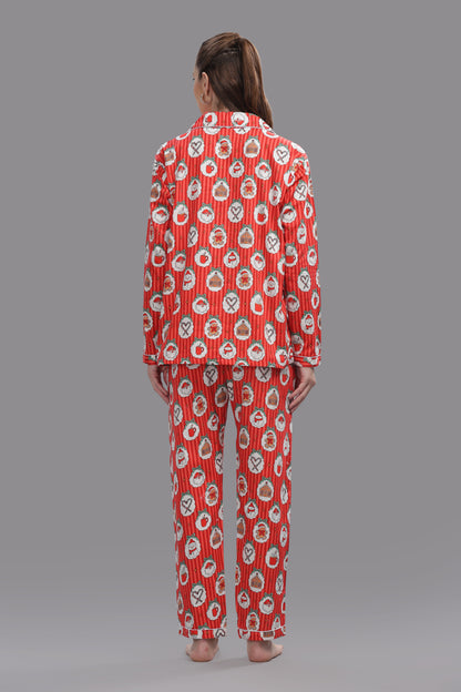 Christmas Carnival Button Down Pj Set - Pure Cotton Pj Set with Notched Collar