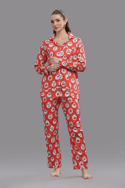 Christmas Carnival Button Down Pj Set - Pure Cotton Pj Set with Notched Collar