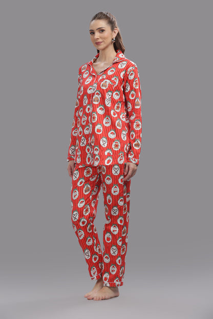 Christmas Carnival Button Down Pj Set - Pure Cotton Pj Set with Notched Collar