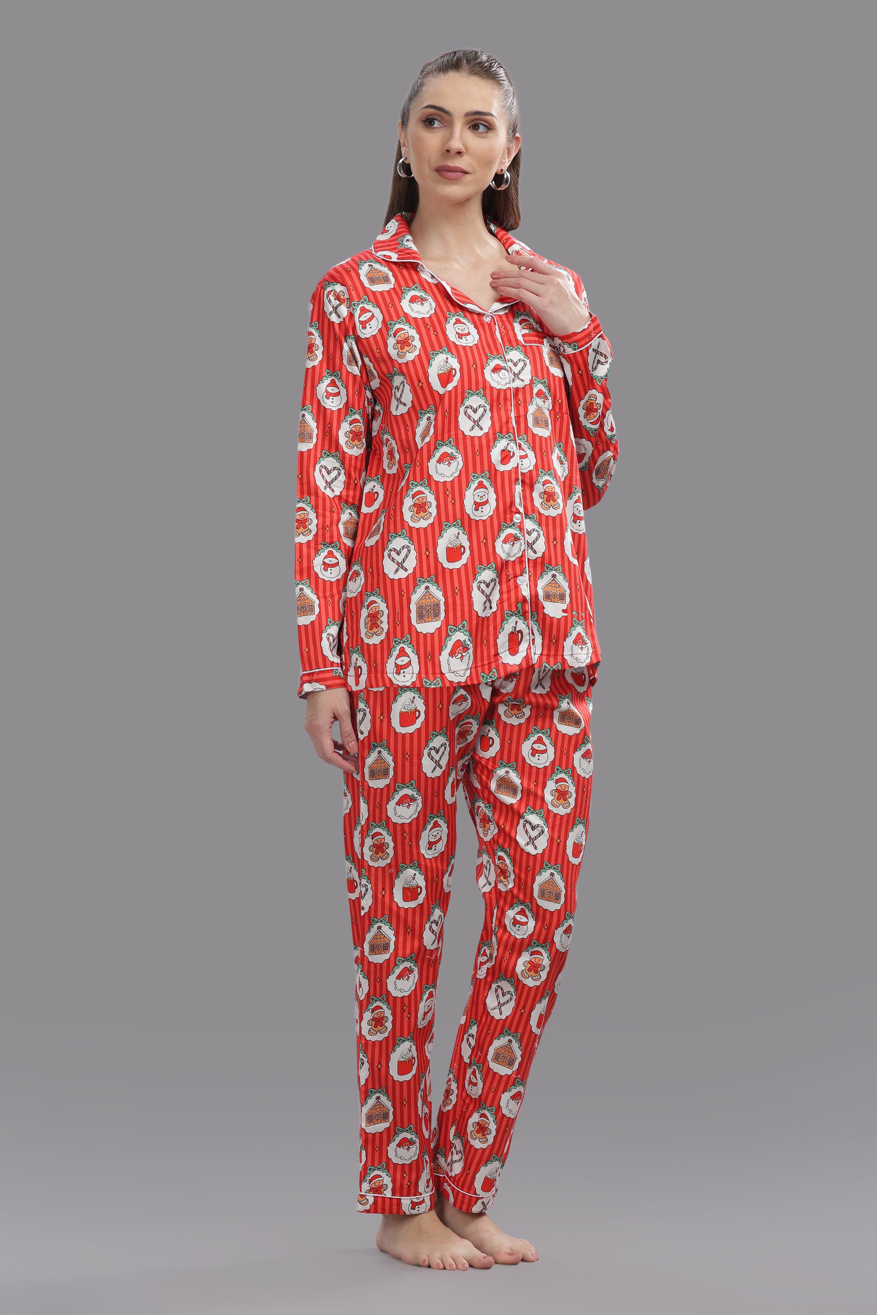 Christmas Carnival Button Down Pj Set - Pure Cotton Pj Set with Notched Collar