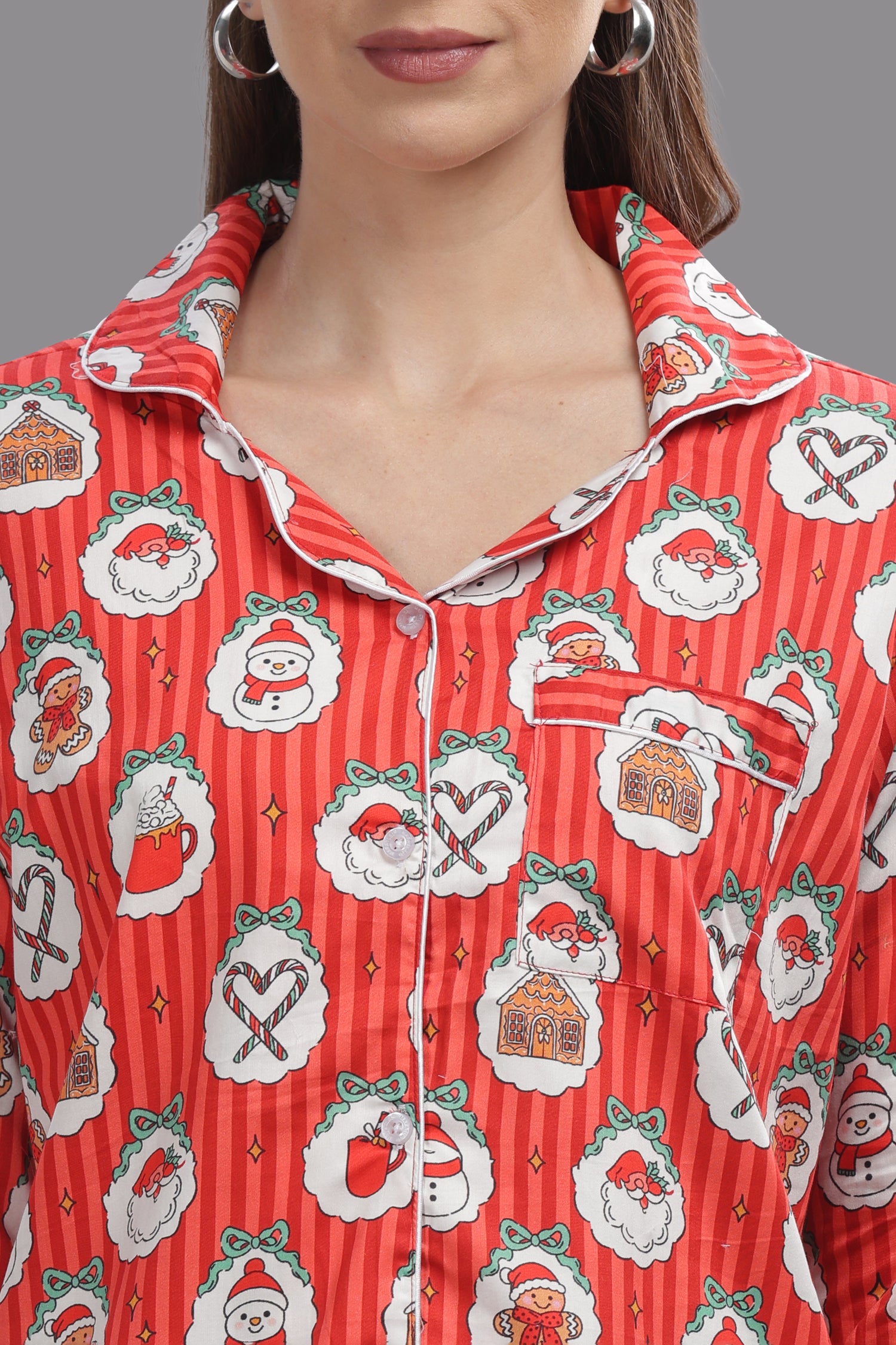 Christmas Carnival Button Down Pj Set - Pure Cotton Pj Set with Notched Collar
