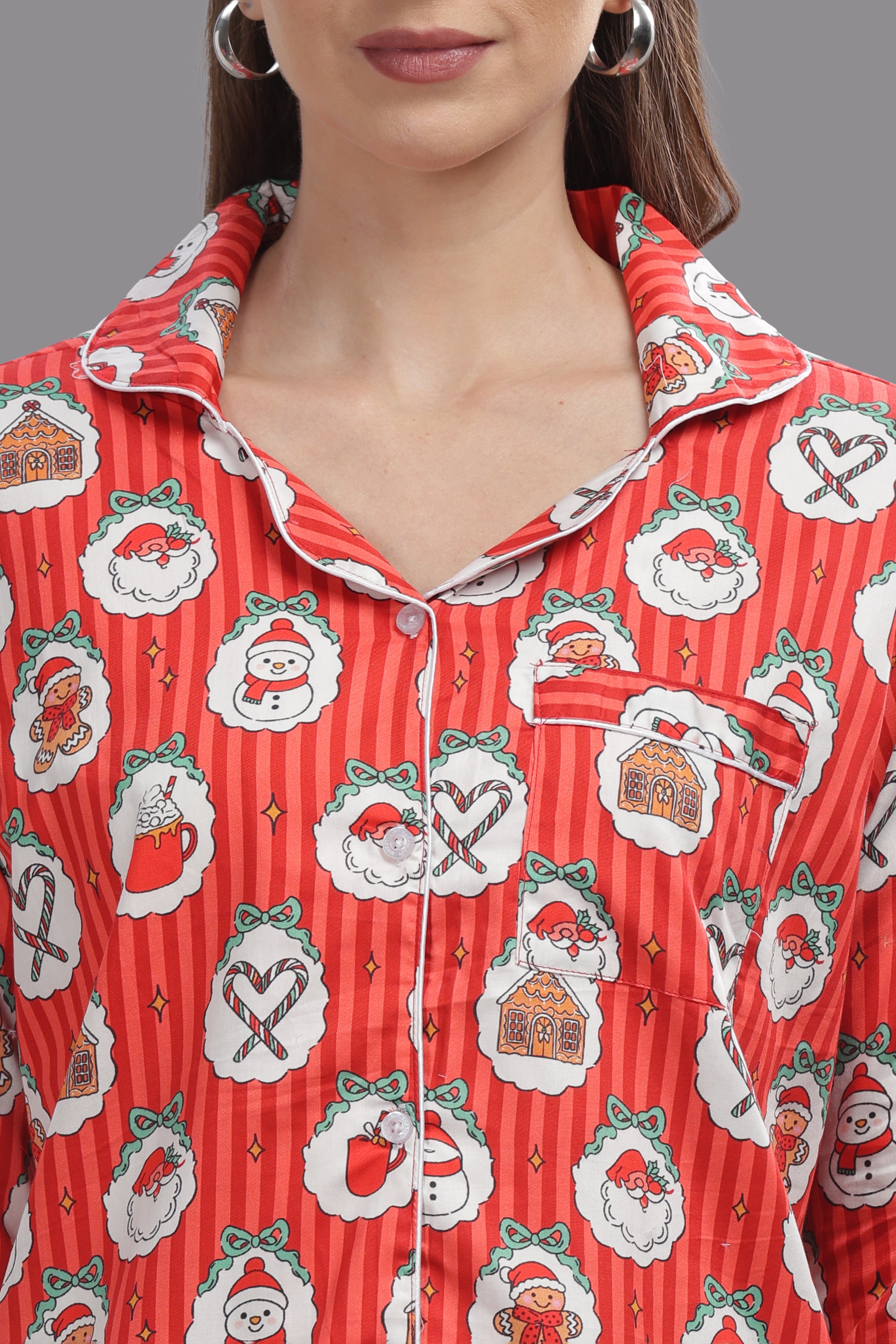 Christmas Carnival Button Down Pj Set - Pure Cotton Pj Set with Notched Collar