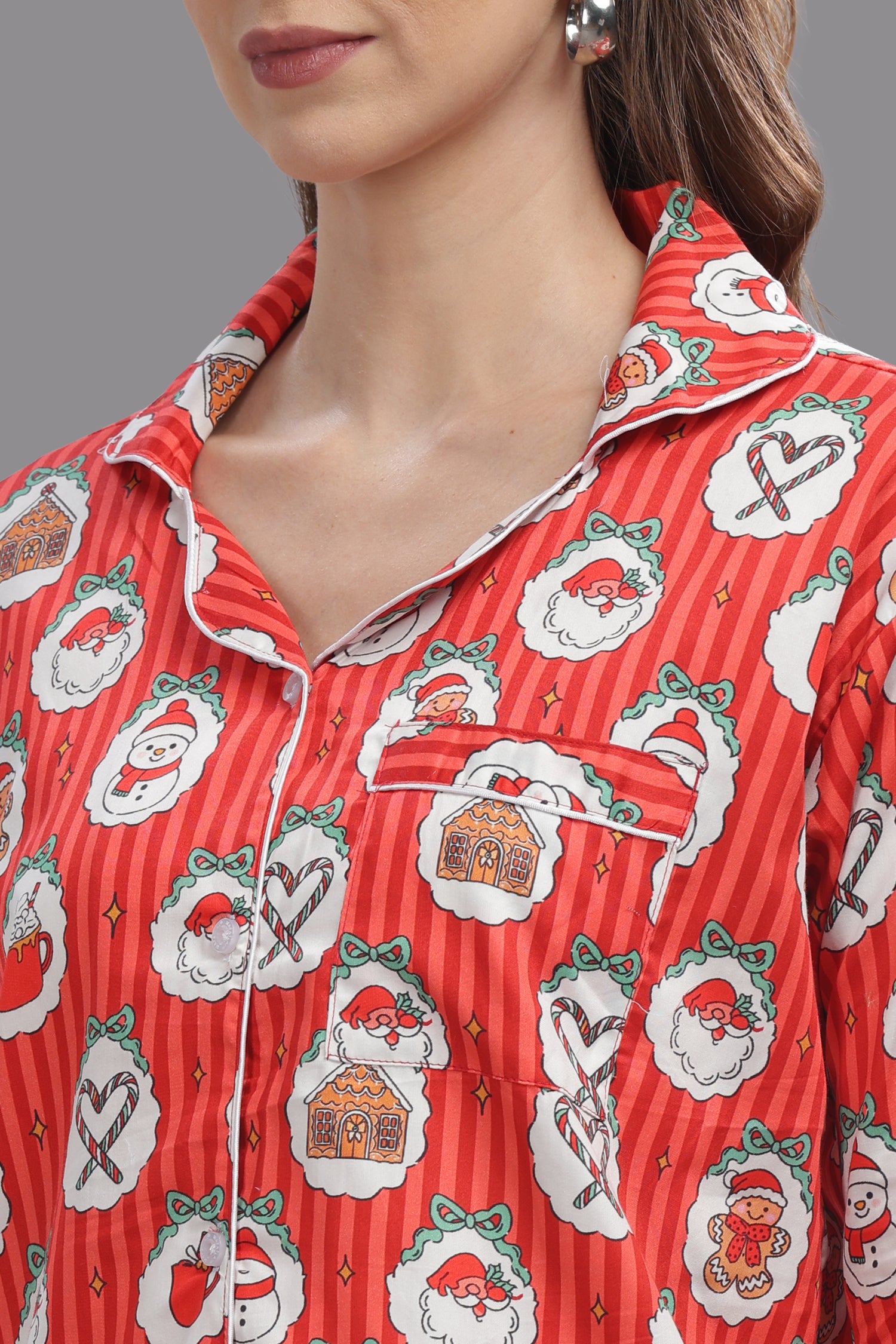 Christmas Carnival Button Down Pj Set - Pure Cotton Pj Set with Notched Collar
