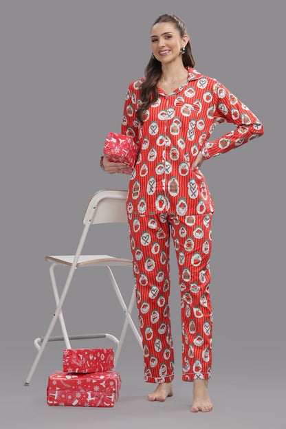 Christmas Carnival Button Down Pj Set - Pure Cotton Pj Set with Notched Collar