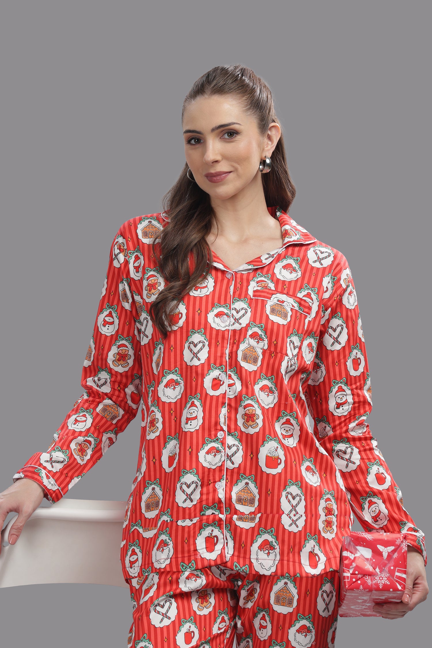 Christmas Carnival Button Down Pj Set - Pure Cotton Pj Set with Notched Collar
