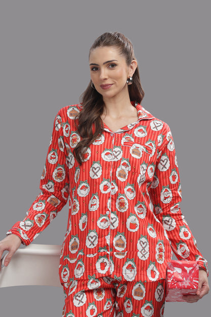 Christmas Carnival Button Down Pj Set - Pure Cotton Pj Set with Notched Collar