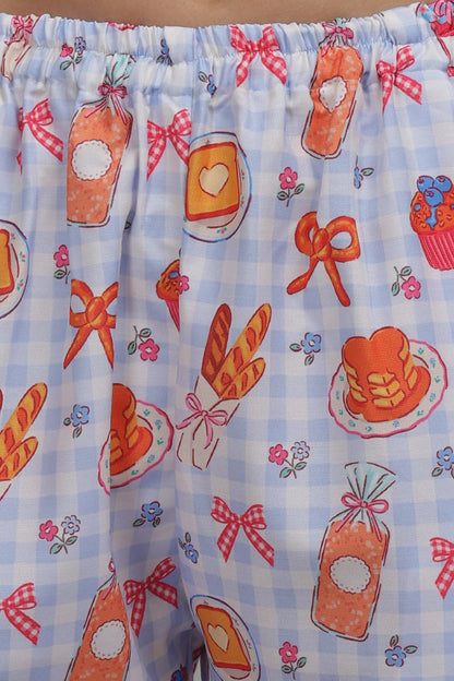 Breakfast Club Button Down Pj Set - Cotton Rayon Pj Set with Notched Collar