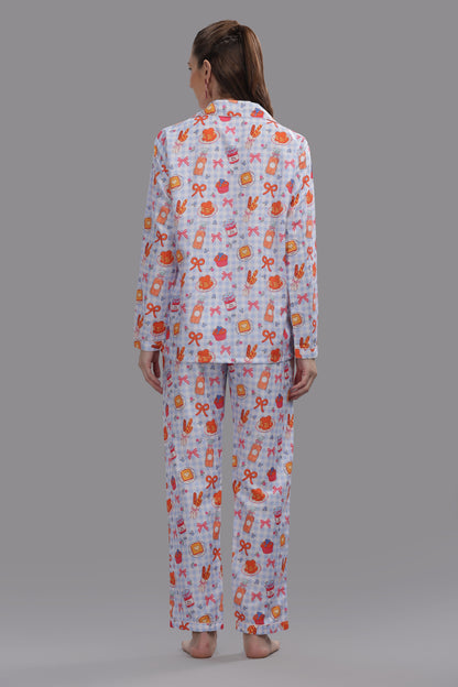 Breakfast Club Button Down Pj Set - Cotton Rayon Pj Set with Notched Collar