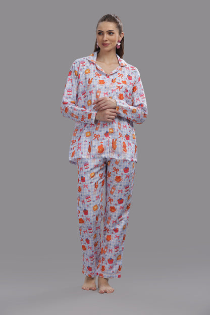 Breakfast Club Button Down Pj Set - Cotton Rayon Pj Set with Notched Collar