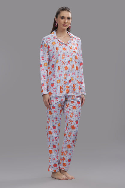 Breakfast Club Button Down Pj Set - Cotton Rayon Pj Set with Notched Collar