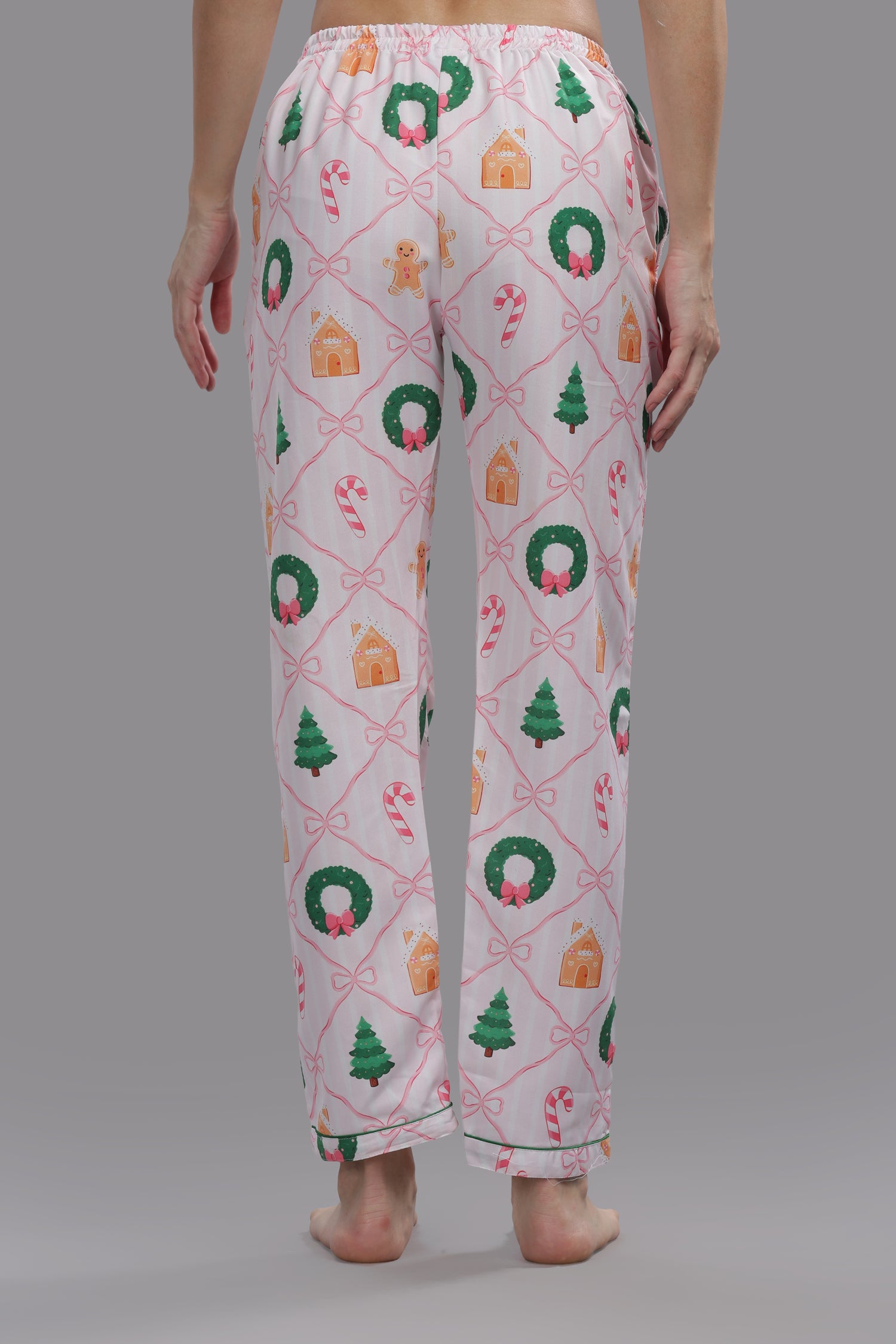 Jolly Ribbons Button Down Pj Set - Cotton Rayon Pj Set with Notched Collar