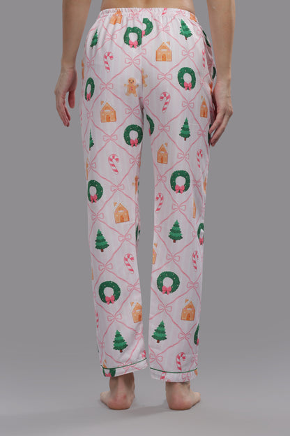 Jolly Ribbons Button Down Pj Set - Cotton Rayon Pj Set with Notched Collar
