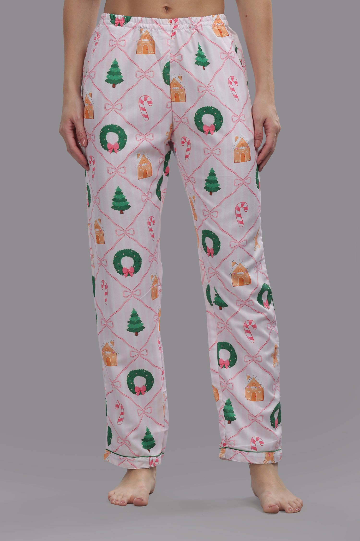 Jolly Ribbons Button Down Pj Set - Cotton Rayon Pj Set with Notched Collar